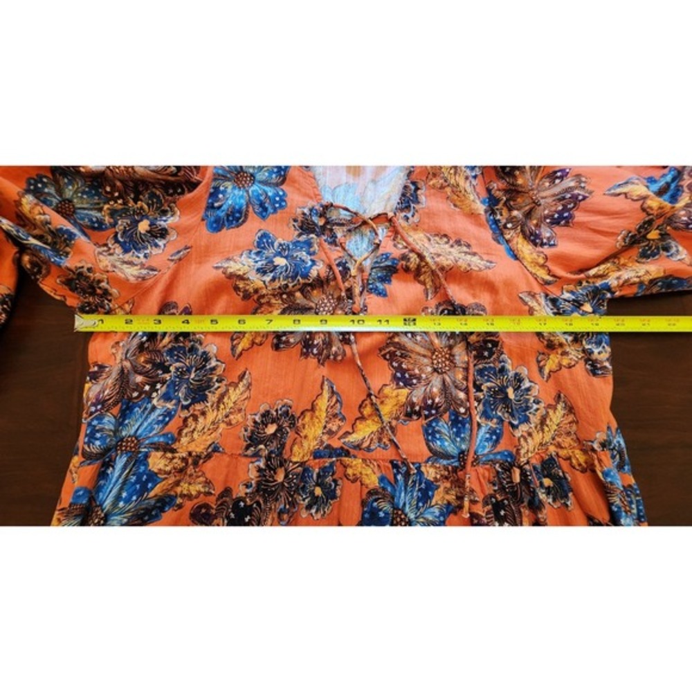 Tiered Floral Swing Dress Rich Jewel Tones Earthy Autumnal 70s Retro Boho Large - Picture 6 of 10